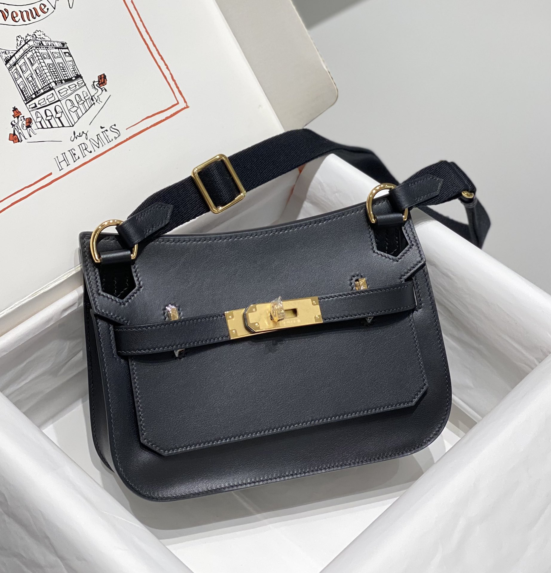 Hermes Jypsiere Mini Shoulder Bag In Black Swift Leather